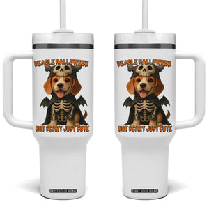 Beagle Halloween Skeleton Tumbler With Handle Not Scary Just Cute Dog Lover TS12 One Size: 40 oz White Print Your Wear