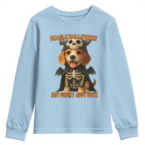 Beagle Halloween Skeleton Youth Sweatshirt Not Scary Just Cute Dog Lover TS12 Light Blue Print Your Wear