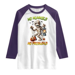 Halloween Mummy Raglan Shirt Funny Mo Mummies Mo Problems TS12 White Purple Print Your Wear