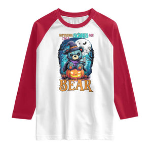 Halloween Killer Witch Teddy Bear Raglan Shirt Nothing Scares Me TS12 White Red Print Your Wear