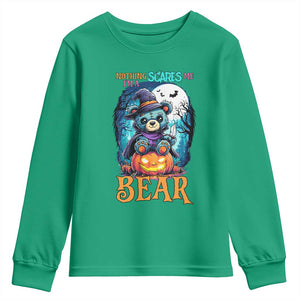 Halloween Killer Witch Teddy Bear Youth Sweatshirt Nothing Scares Me TS12 Irish Green Print Your Wear
