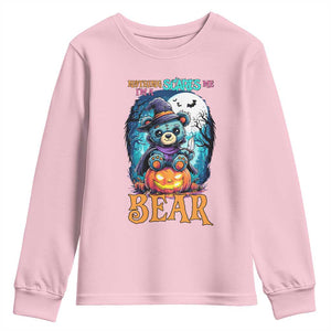 Halloween Killer Witch Teddy Bear Youth Sweatshirt Nothing Scares Me TS12 Light Pink Print Your Wear