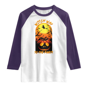 Halloween Witch Way To The Party Raglan Shirt Black Cat Pumpkin TS12 White Purple Print Your Wear