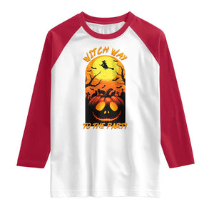 Halloween Witch Way To The Party Raglan Shirt Black Cat Pumpkin TS12 White Red Print Your Wear