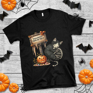 Halloween Trick Or Treat Black Cat Skeleton T Shirt TS12 Black Print Your Wear