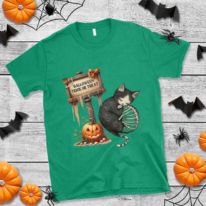 Halloween Trick Or Treat Black Cat Skeleton T Shirt TS12 Irish Green Print Your Wear