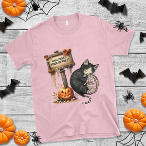 Halloween Trick Or Treat Black Cat Skeleton T Shirt TS12 Light Pink Print Your Wear