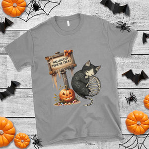 Halloween Trick Or Treat Black Cat Skeleton T Shirt TS12 Sport Gray Print Your Wear