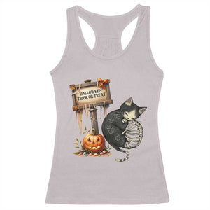 Halloween Trick Or Treat Black Cat Skeleton Racerback Tank Top TS12 Ice Gray Print Your Wear