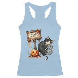 Halloween Trick Or Treat Black Cat Skeleton Racerback Tank Top TS12 Light Blue Print Your Wear