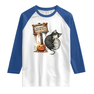 Halloween Trick Or Treat Black Cat Skeleton Halloween Raglan Shirt TS12 White Royal Print Your Wear