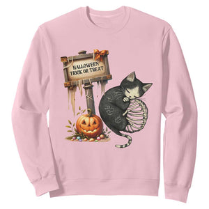 Halloween Trick Or Treat Black Cat Skeleton Sweatshirt TS12 Light Pink Print Your Wear