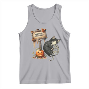 Halloween Trick Or Treat Black Cat Skeleton Halloween Tank Top TS12 Athletic Heather Print Your Wear