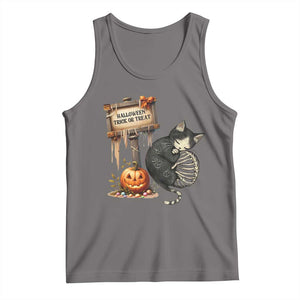 Halloween Trick Or Treat Black Cat Skeleton Halloween Tank Top TS12 Deep Heather Print Your Wear