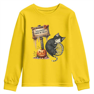 Halloween Trick Or Treat Black Cat Skeleton Youth Sweatshirt TS12 Daisy Print Your Wear