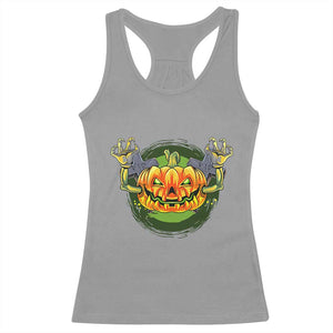Funny Halloween Pumpkin Ghoul Racerback Tank Top Scary Zombie Hands TS12 Sport Gray Print Your Wear
