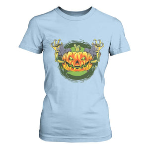 Funny Halloween Pumpkin Ghoul T Shirt For Women Scary Zombie Hands TS12 Light Blue Print Your Wear