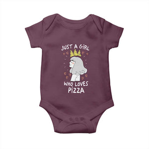 Just A Girl Who Loves Pizza Baby Onesie Cute Queen Pizza Crown TS12 Maroon Print Your Wear