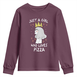 Just A Girl Who Loves Pizza Youth Sweatshirt Cute Queen Pizza Crown TS12 Maroon Print Your Wear