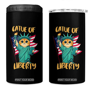 Cat Statue Of Liberty 4 in 1 Can Cooler Tumbler Patriotic American Flag TS12 One Size: 16 oz Black Print Your Wear