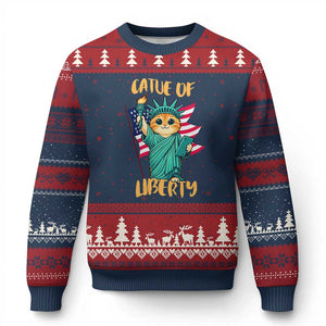 Cat Statue Of Liberty Ugly Christmas Sweater Patriotic American Flag TS12 Navy Red Print Your Wear