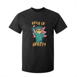 Cat Statue Of Liberty T Shirt For Kid Patriotic American Flag TS12 Black Print Your Wear
