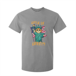 Cat Statue Of Liberty T Shirt For Kid Patriotic American Flag TS12 Sport Gray Print Your Wear