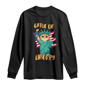 Cat Statue Of Liberty Long Sleeve Shirt Patriotic American Flag TS12 Black Print Your Wear