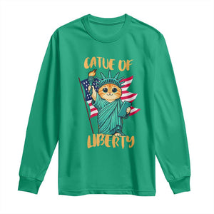 Cat Statue Of Liberty Long Sleeve Shirt Patriotic American Flag TS12 Irish Green Print Your Wear