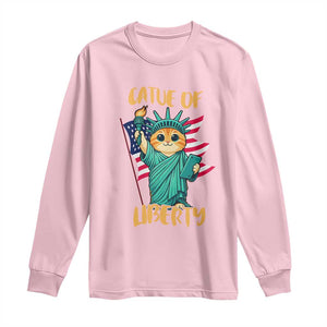 Cat Statue Of Liberty Long Sleeve Shirt Patriotic American Flag TS12 Light Pink Print Your Wear