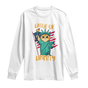 Cat Statue Of Liberty Long Sleeve Shirt Patriotic American Flag TS12 White Print Your Wear