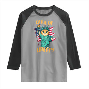 Cat Statue Of Liberty Raglan Shirt Patriotic American Flag TS12 Sport Gray Black Print Your Wear