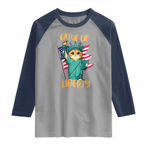 Cat Statue Of Liberty Raglan Shirt Patriotic American Flag TS12 Sport Gray Navy Print Your Wear