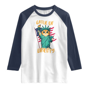Cat Statue Of Liberty Raglan Shirt Patriotic American Flag TS12 White Navy Print Your Wear