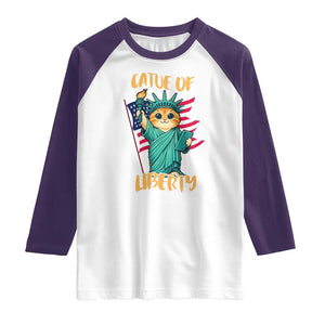 Cat Statue Of Liberty Raglan Shirt Patriotic American Flag TS12 White Purple Print Your Wear