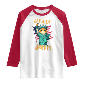 Cat Statue Of Liberty Raglan Shirt Patriotic American Flag TS12 White Red Print Your Wear