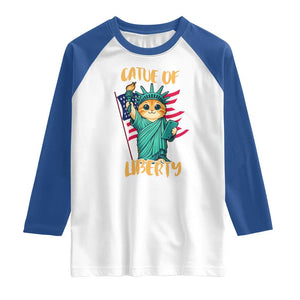 Cat Statue Of Liberty Raglan Shirt Patriotic American Flag TS12 White Royal Print Your Wear