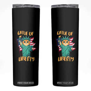 Cat Statue Of Liberty Skinny Tumbler Patriotic American Flag TS12 Black Print Your Wear