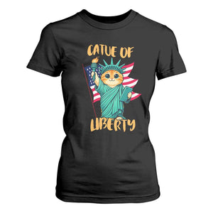 Cat Statue Of Liberty T Shirt For Women Patriotic American Flag TS12 Black Print Your Wear