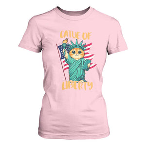 Cat Statue Of Liberty T Shirt For Women Patriotic American Flag TS12 Light Pink Print Your Wear