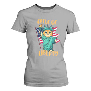 Cat Statue Of Liberty T Shirt For Women Patriotic American Flag TS12 Sport Gray Print Your Wear