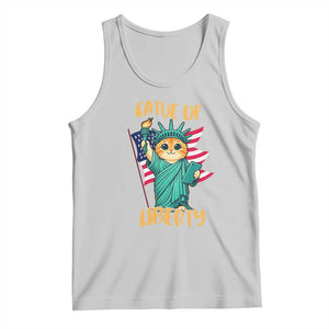 Cat Statue Of Liberty Tank Top Patriotic American Flag TS12 Ash Print Your Wear