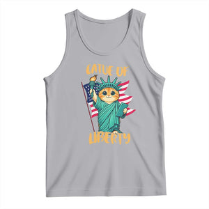 Cat Statue Of Liberty Tank Top Patriotic American Flag TS12 Athletic Heather Print Your Wear