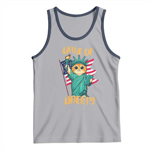 Cat Statue Of Liberty Tank Top Patriotic American Flag TS12 Athletic Heather Navy Print Your Wear