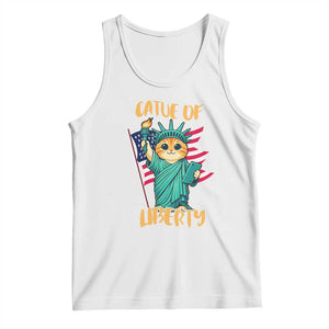 Cat Statue Of Liberty Tank Top Patriotic American Flag TS12 White Print Your Wear