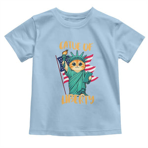 Cat Statue Of Liberty Toddler T Shirt Patriotic American Flag TS12 Light Blue Print Your Wear