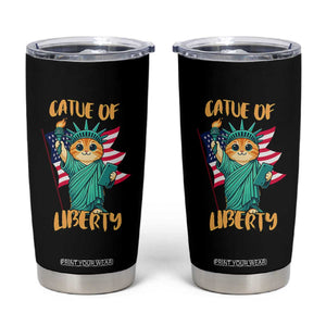 Cat Statue Of Liberty Tumbler Cup Patriotic American Flag TS12 Black Print Your Wear