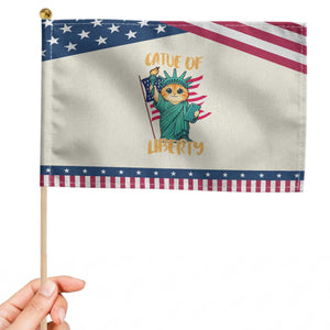 Cat Statue Of Liberty Patriotic Handheld Flag Patriotic American Flag TS12 Modern 8.2" × 5.5" Beige Blue Print Your Wear
