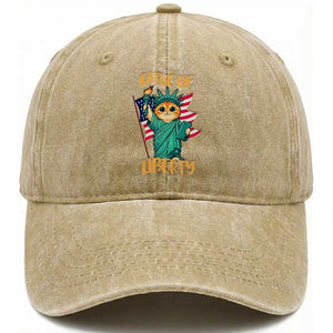 Cat Statue Of Liberty Washed Cotton Baseball Cap Patriotic American Flag TS12 Print Your Wear