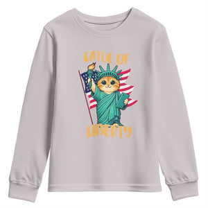 Cat Statue Of Liberty Youth Sweatshirt Patriotic American Flag TS12 Ice Gray Print Your Wear